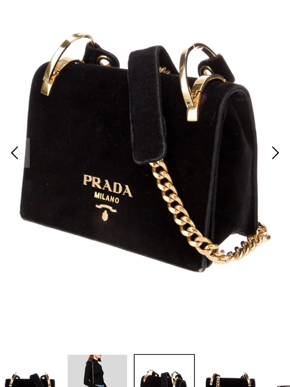 Auth Prada Black Velvet Pattina Shoulder Bag Chain Crossbody Bag w/ Gold Hardwar - Picture 2 of 9